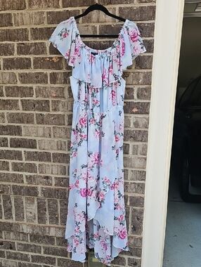 Torrid Blue Floral Chiffon Hi-Lo Maxi Dress Size 2